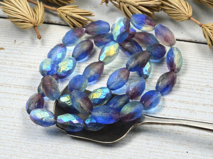 *12* 12x8mm Etched Sapphire Amethyst AB Faceted Fire Polished Oval Beads