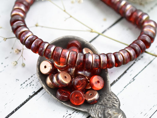 *50* 6x3mm Copper Washed Ruby Red Heishi Rondelle Beads