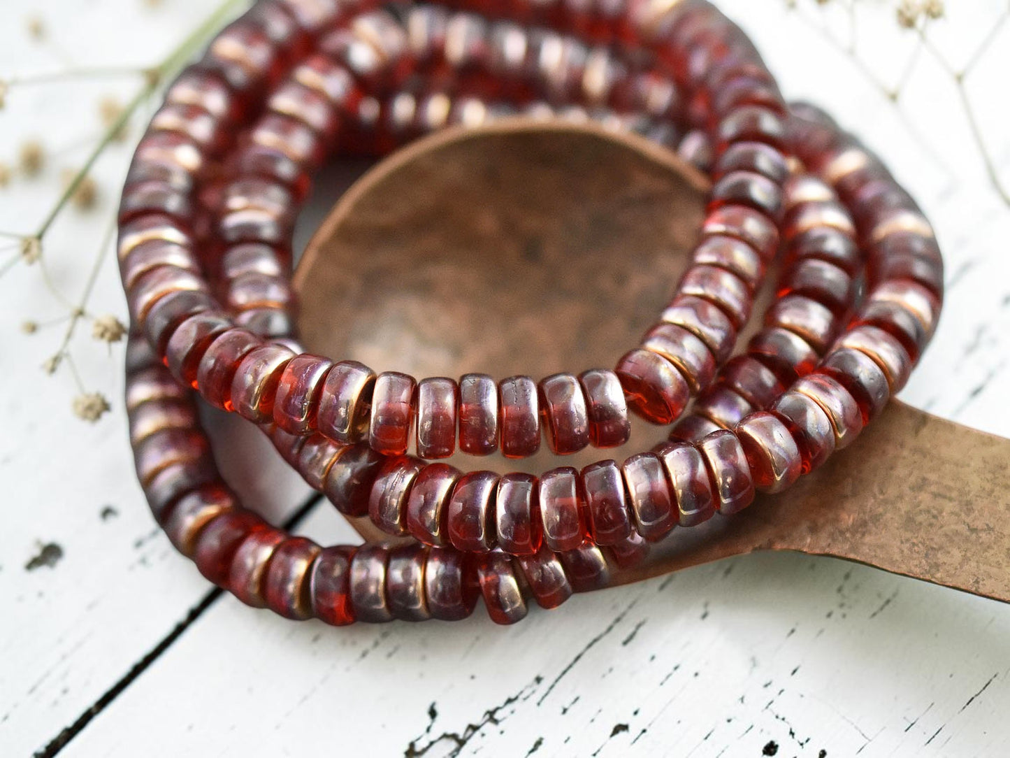 *50* 6x3mm Copper Washed Ruby Red Heishi Rondelle Beads