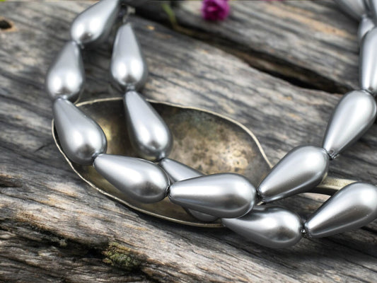 15x8mm Celestial Crystal Pewter Pearl Teardrop Beads (16" Strand)