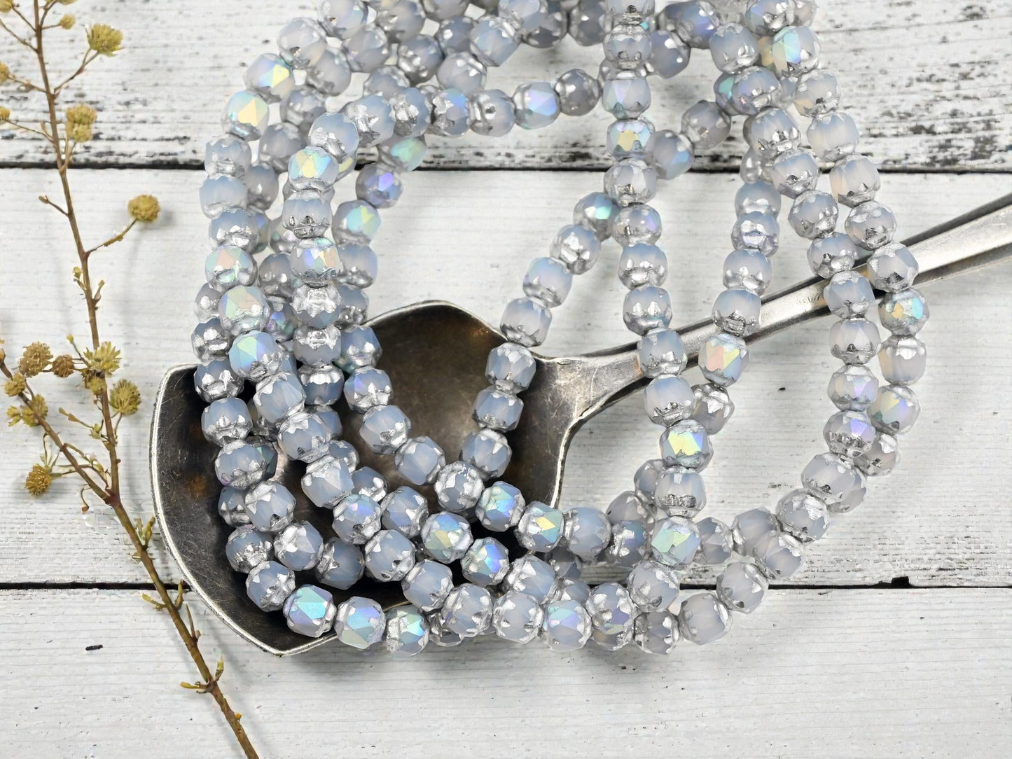 *40* 4mm Silver AB Washed Crystal Opaline Fire Polished Cathedral Beads