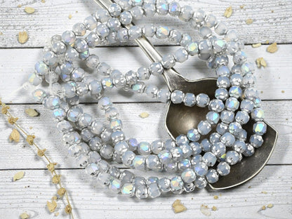 *40* 4mm Silver AB Washed Crystal Opaline Fire Polished Cathedral Beads
