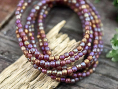 *50* 3mm Etched Hot Pink Luster Round Druk Beads