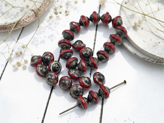 *15* 8x10mm Red Opaline Picasso Saturn Beads
