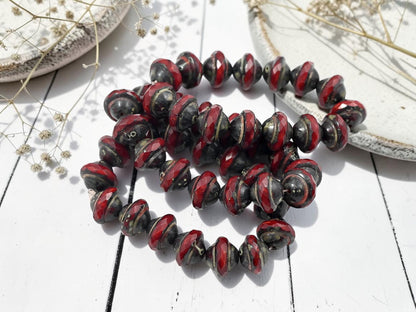 *15* 8x10mm Red Opaline Picasso Saturn Beads