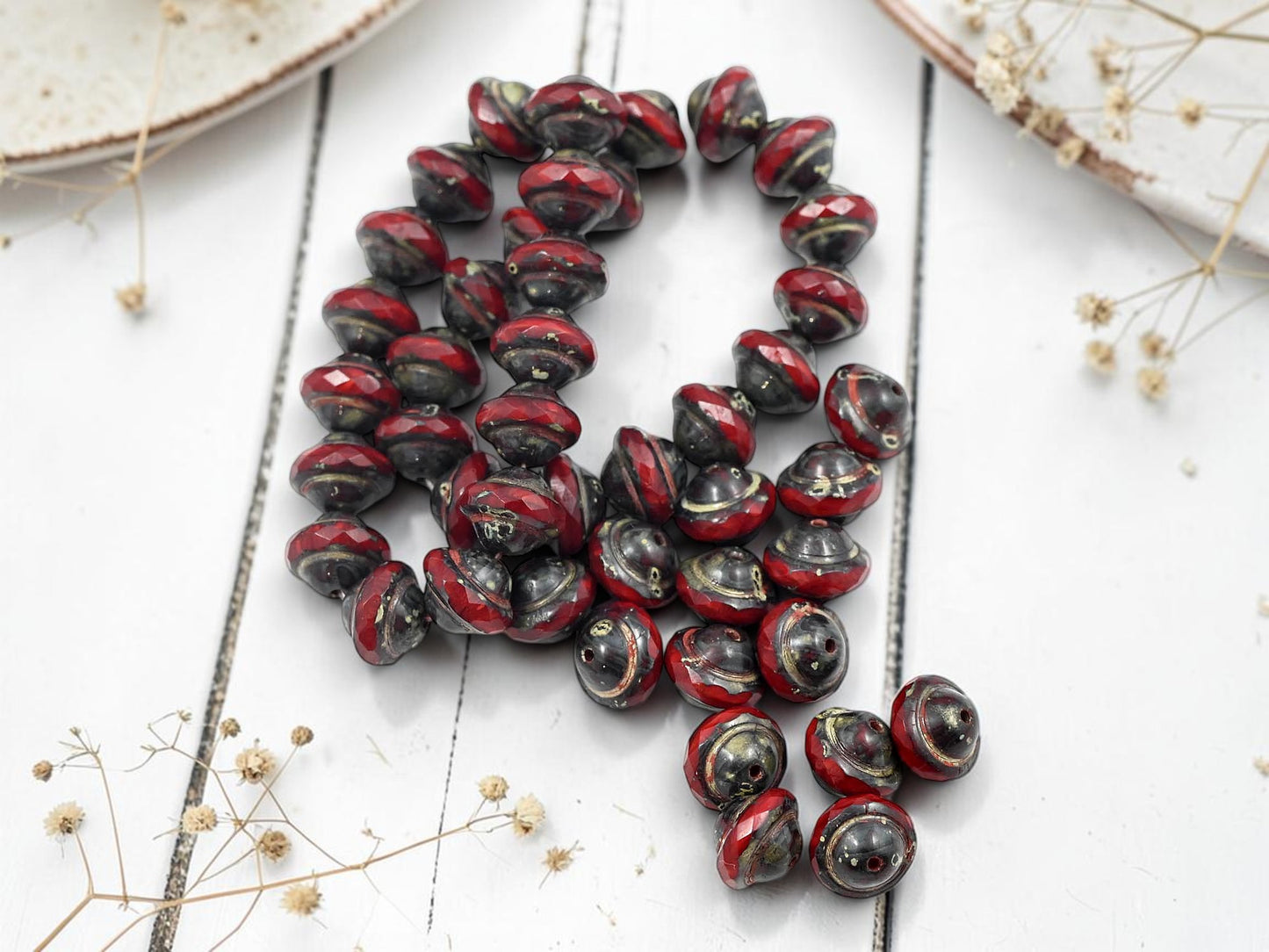 *15* 8x10mm Red Opaline Picasso Saturn Beads