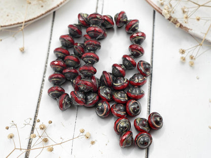 *15* 8x10mm Red Opaline Picasso Saturn Beads