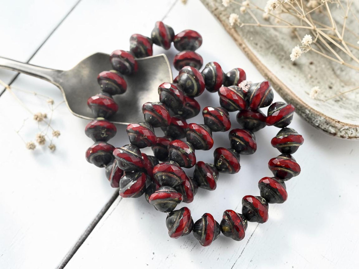 *15* 8x10mm Red Opaline Picasso Saturn Beads