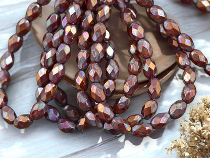 *20* 5x7mm Bronze AB Washed Burnt Orange Fire Polished Faceted Oval Beads