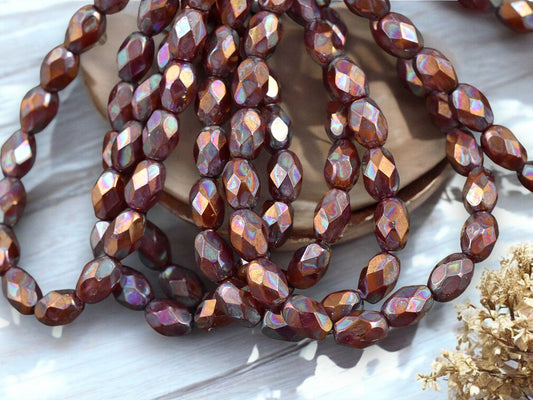 *20* 5x7mm Bronze AB Washed Burnt Orange Fire Polished Faceted Oval Beads