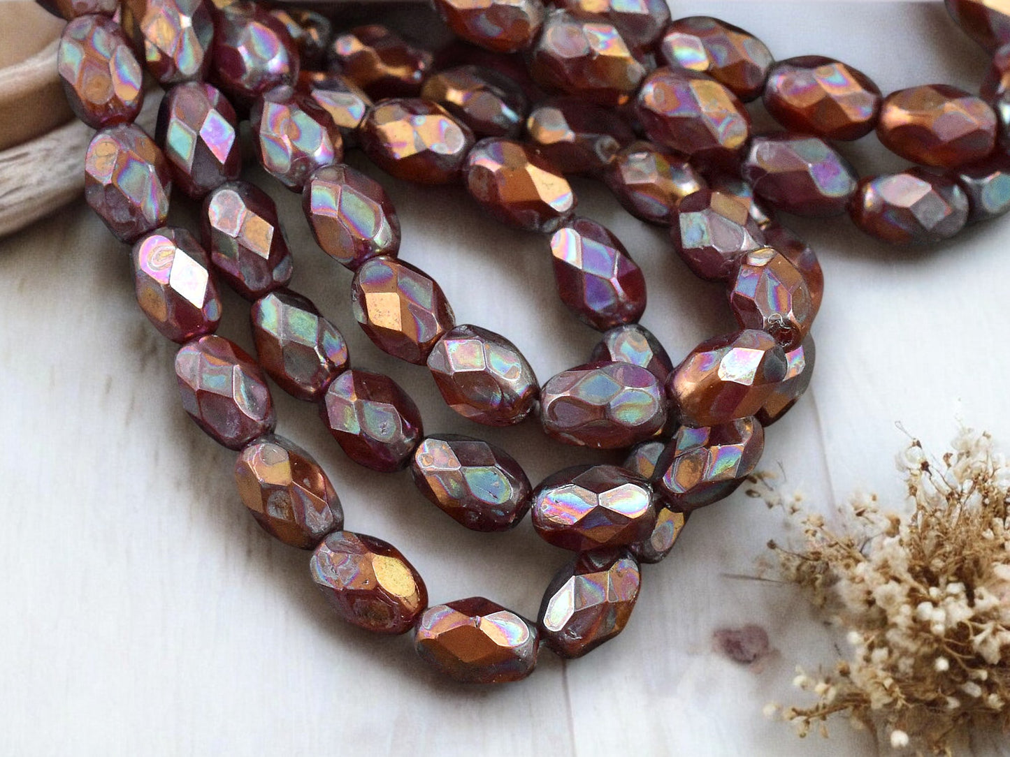 *20* 5x7mm Bronze AB Washed Burnt Orange Fire Polished Faceted Oval Beads