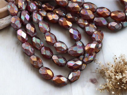 *20* 5x7mm Bronze AB Washed Burnt Orange Fire Polished Faceted Oval Beads