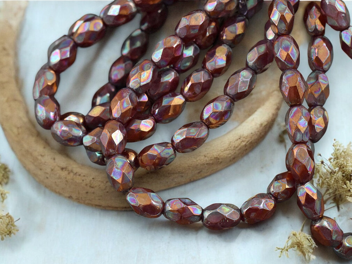 *20* 5x7mm Bronze AB Washed Burnt Orange Fire Polished Faceted Oval Beads