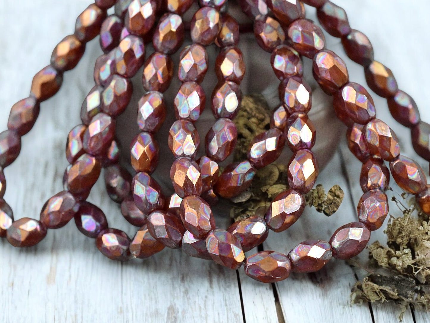 *20* 5x7mm Bronze AB Washed Burnt Orange Fire Polished Faceted Oval Beads