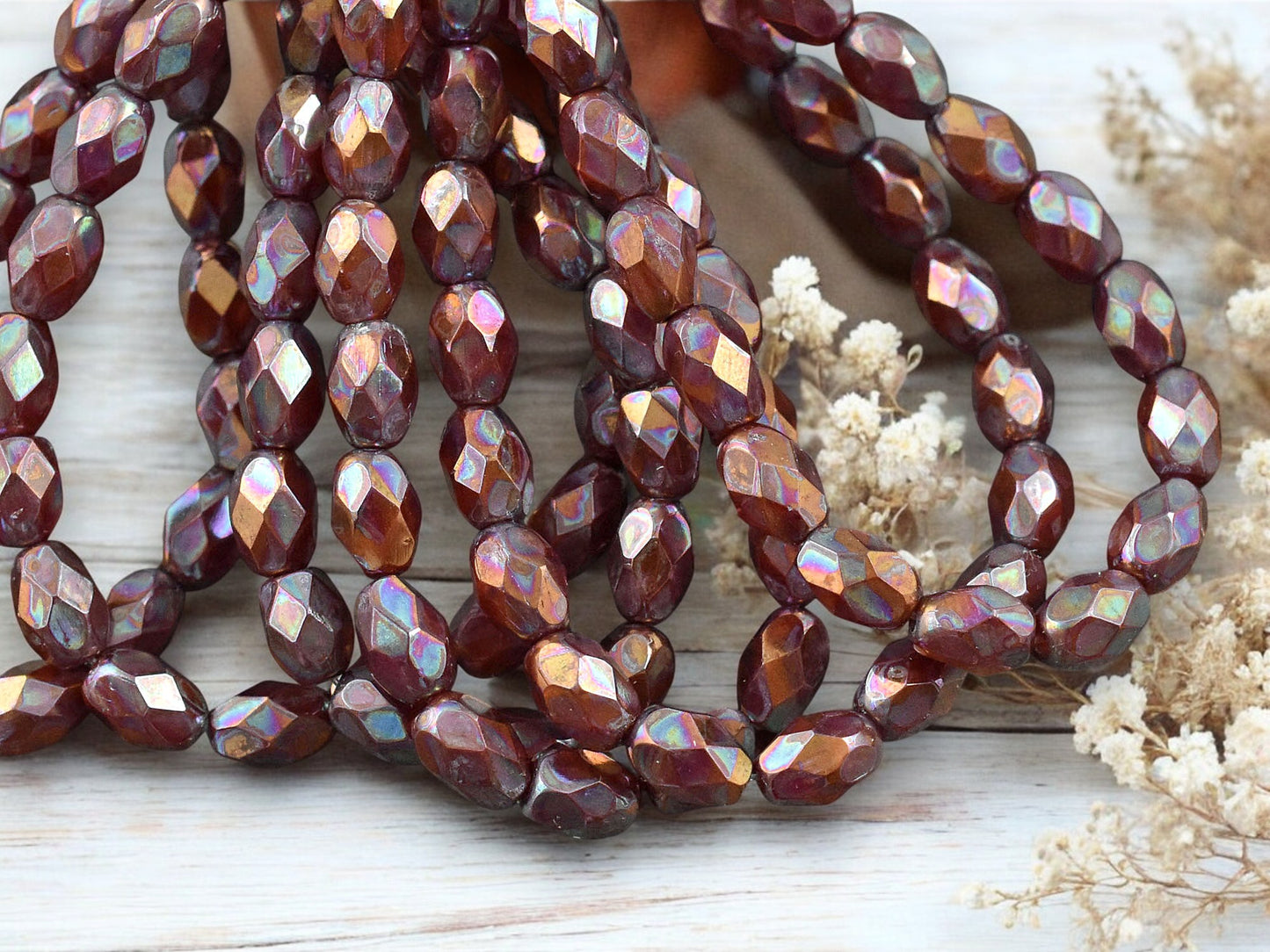 *20* 5x7mm Bronze AB Washed Burnt Orange Fire Polished Faceted Oval Beads