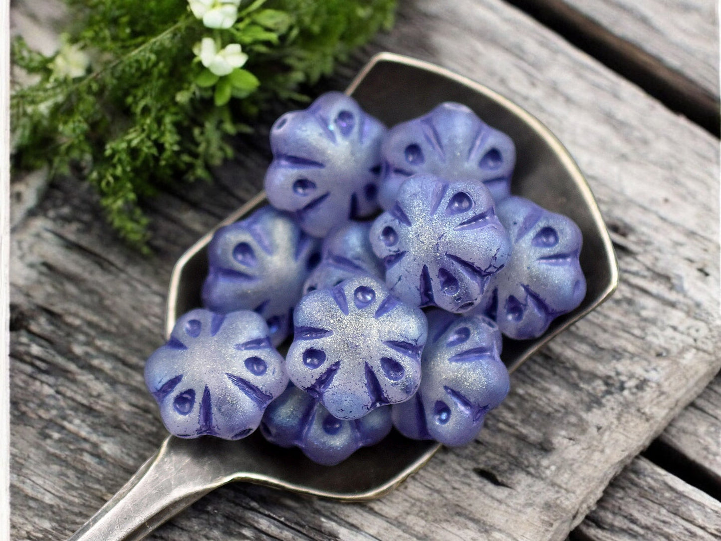 *10* 11mm Purple Washed Matte Crystal AB Scalloped Flower Beads
