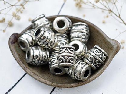*30* 8mm Antique Silver Large Hole Barrel Beads