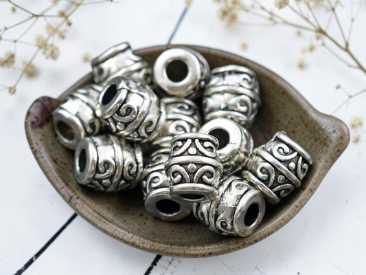 *30* 8mm Antique Silver Large Hole Barrel Beads
