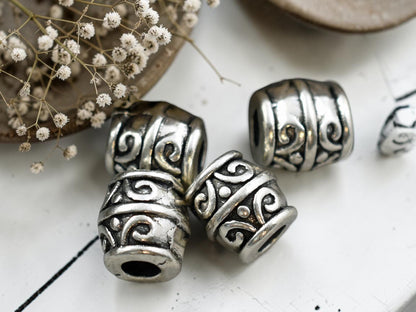 *30* 8mm Antique Silver Large Hole Barrel Beads