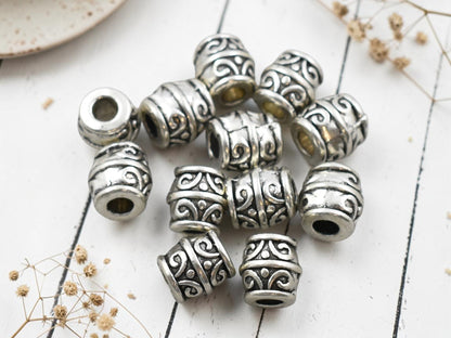 *30* 8mm Antique Silver Large Hole Barrel Beads