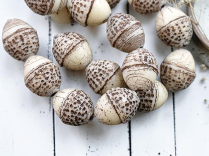 *8* 10x12mm Brown Washed Matte Opaque Ivory Acorn Oval Beads