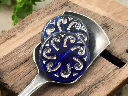 *2* 23mm Platinum Washed Cobalt Sun Coin Beads