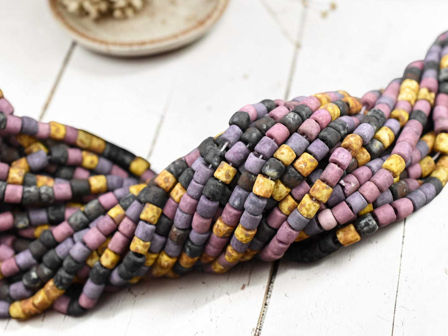 6/0 Aged Matte Lavender Picasso Bugle Seed Bead Mix (21" Strand)