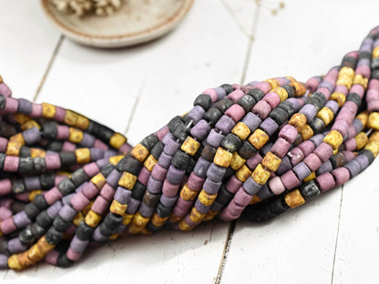6/0 Aged Matte Lavender Picasso Bugle Seed Bead Mix (21" Strand)
