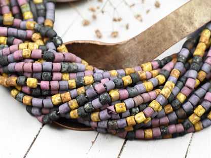 6/0 Aged Matte Lavender Picasso Bugle Seed Bead Mix (21" Strand)