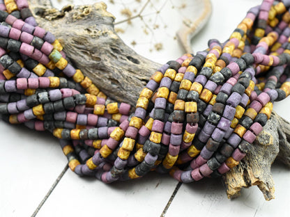 6/0 Aged Matte Lavender Picasso Bugle Seed Bead Mix (21" Strand)