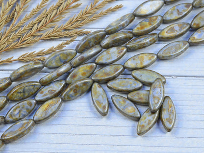 *8* 18x7mm Alabaster Blue Sage Picasso Spindle Beads