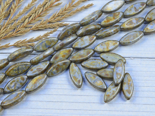 *8* 18x7mm Alabaster Blue Sage Picasso Spindle Beads
