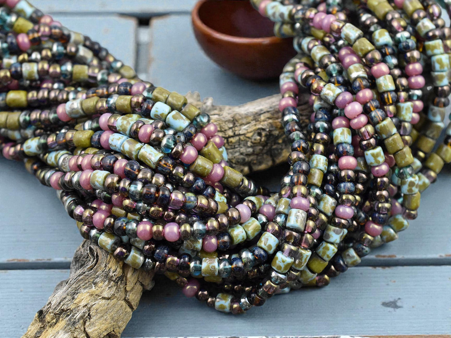 6/0 Aged Frivol Picasso Tube Mix Seed Beads (20" Strand)