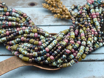 6/0 Aged Frivol Picasso Tube Mix Seed Beads (20" Strand)