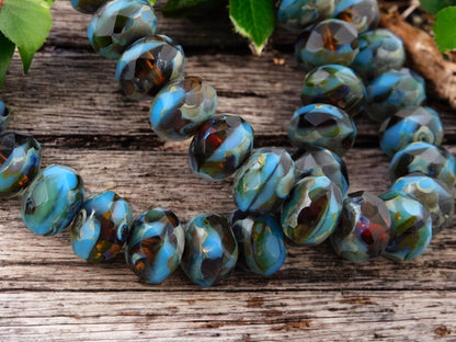 *25* 5x8mm Root Beer Amber Turquoise Picasso Fire Polished Rondelles