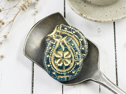 6* 21x18mm Bronze Washed Blue Aqua Lucky Horseshoe Beads