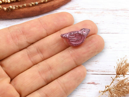 *6* 11x22mm Metallic Pink Washed Rosewood Pink Bird Beads