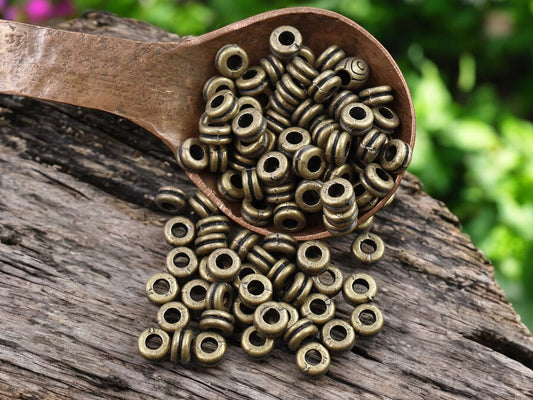 *200* 6x3mm Antique Bronze Grooved Rondelle Spacer Beads
