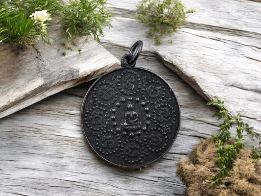 29mm Black Finished Buddha Footprint Amulet Pendant