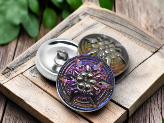 18mm Star Button Volcano with a Silver Star - Czech Glass Buttons