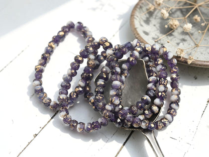 *30* 3x5mm Antique Gold Washed Blended Tanzanite + White Ivory Fire Polished Rondelle Beads