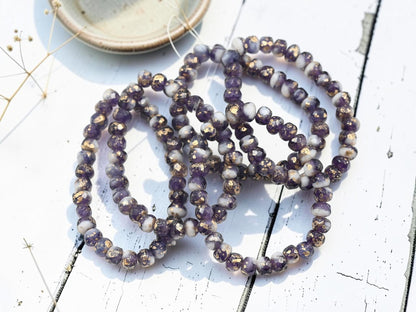 *30* 3x5mm Antique Gold Washed Blended Tanzanite + White Ivory Fire Polished Rondelle Beads