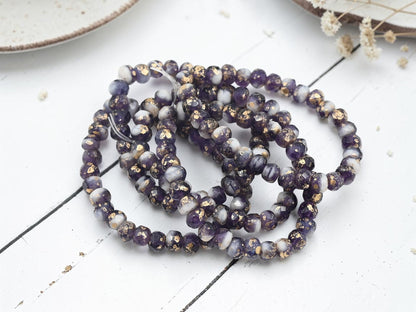 *30* 3x5mm Antique Gold Washed Blended Tanzanite + White Ivory Fire Polished Rondelle Beads