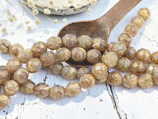 *17* 12mm Beige Amethyst Travertine Fire Polished Round Beads
