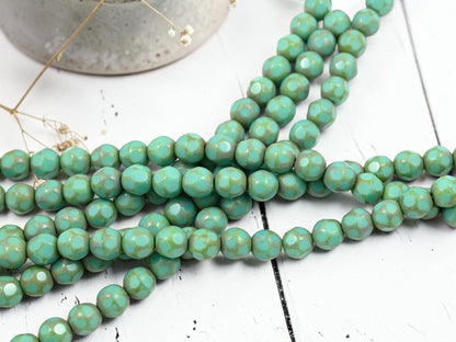 *19* 8mm Turquoise Picasso Table Cut Round Beads