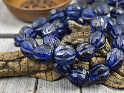 *12* 10mm Purple Luster Washed Pacific Blue Faceted Round Melon Beads