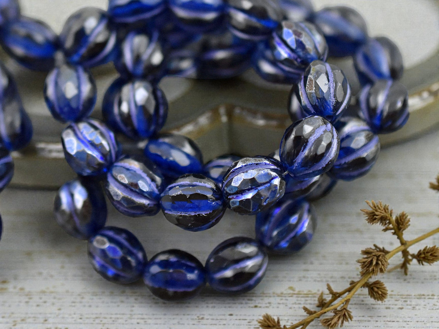 *12* 10mm Purple Luster Washed Pacific Blue Faceted Round Melon Beads