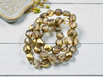 *15* 8mm Gold Washed Crystal Picasso 2 Cut Fire Polished Round Beads