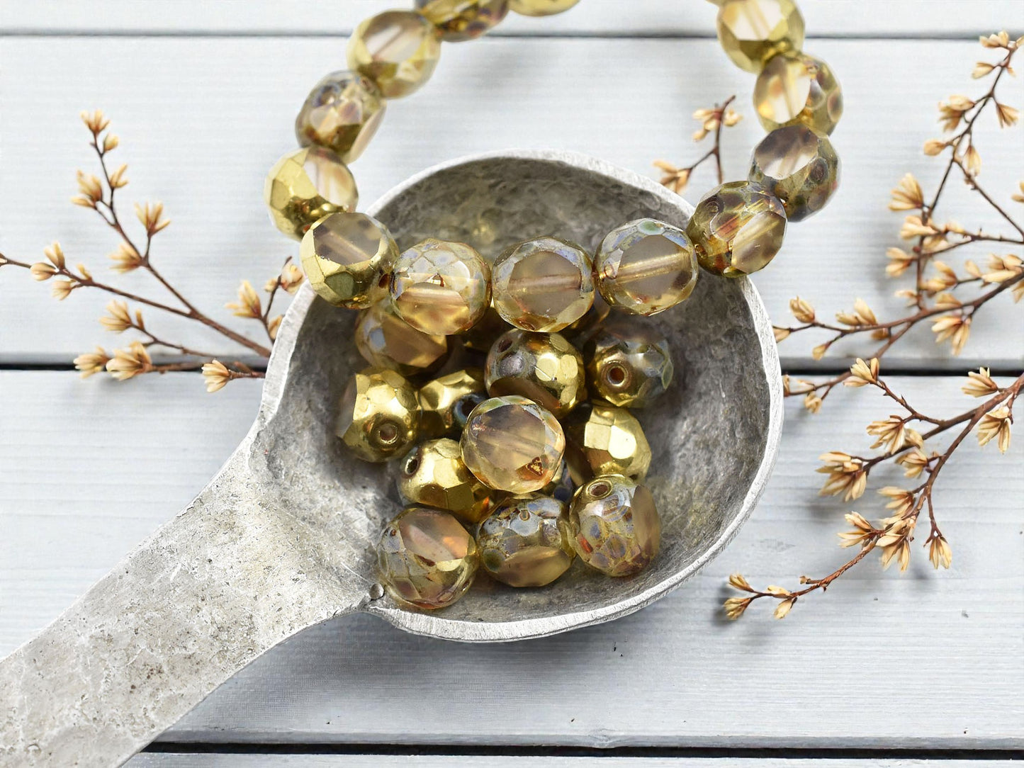 *15* 8mm Gold Washed Crystal Picasso 2 Cut Fire Polished Round Beads