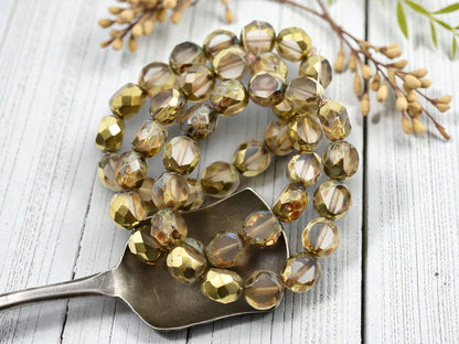 *15* 8mm Gold Washed Crystal Picasso 2 Cut Fire Polished Round Beads